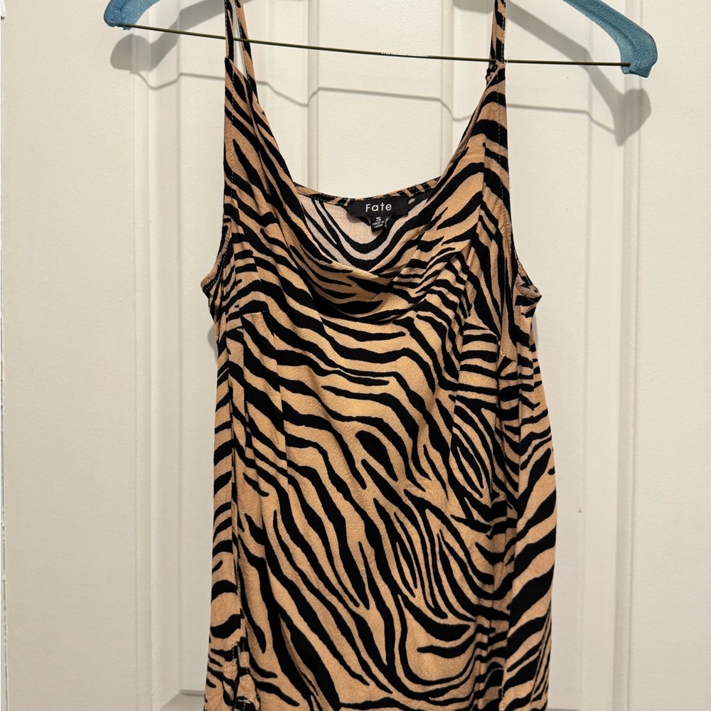 Fate Zebra Print Camisole - Black and Tan